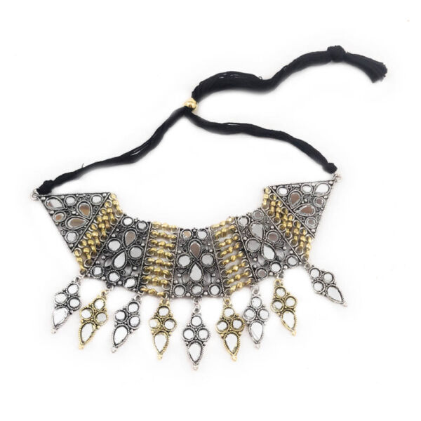 Dual Tone Mirror Choker and Jhumka Set - Image 4