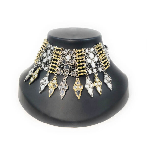 Dual Tone Mirror Choker and Jhumka Set - Image 3