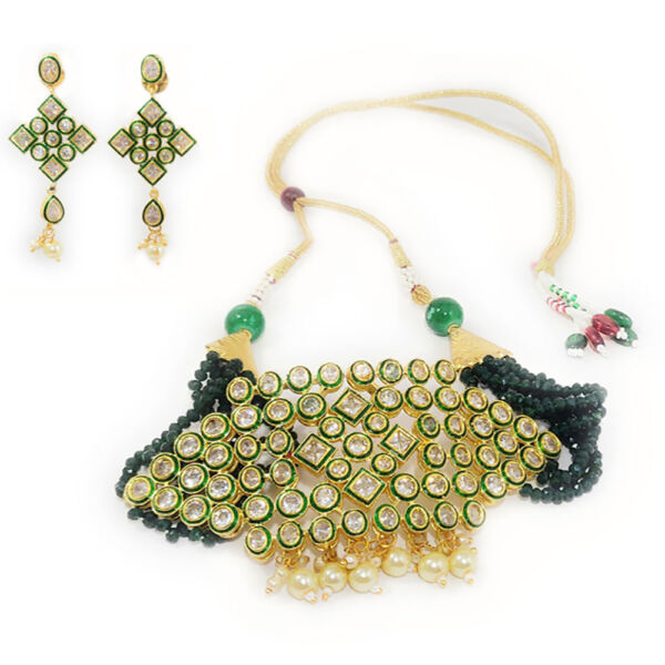 Partywear Polki Choker Necklace and Earrings Set