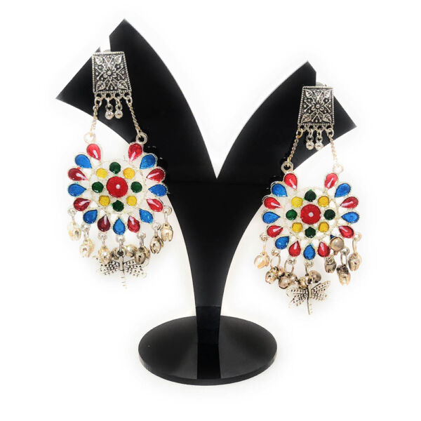 Oxidised Faux Meenakari Dangle Earrings Combo - Image 4