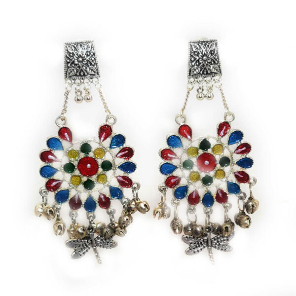 Oxidised Faux Meenakari Dangle Earrings Combo - Image 2
