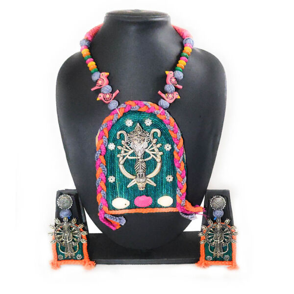 Durga Design Traditional Handmade Necklace and Earring Set for Women- Orange
