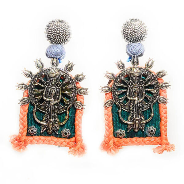 Durga Design Traditional Handmade Necklace and Earring Set for Women- Orange - Image 3