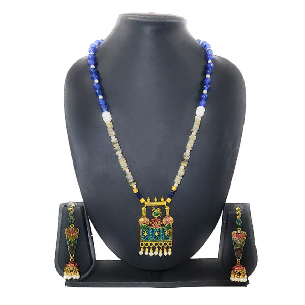 Antique Golden Blue Necklace and Earring Set - Image 2