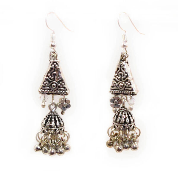 Oxidised Multicolour Onyx Multi-Layer Necklace & Jhumka Set - Image 2