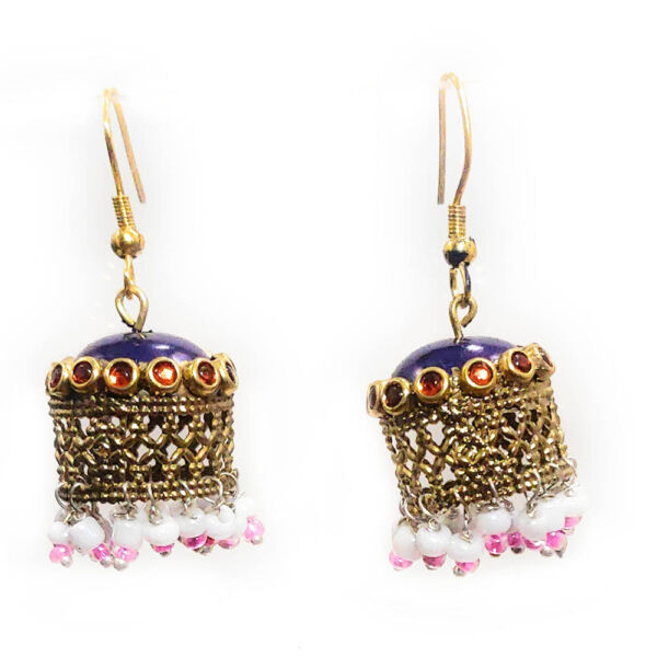 Blue Fabric Choker Necklace and Jhumka Set - Image 2