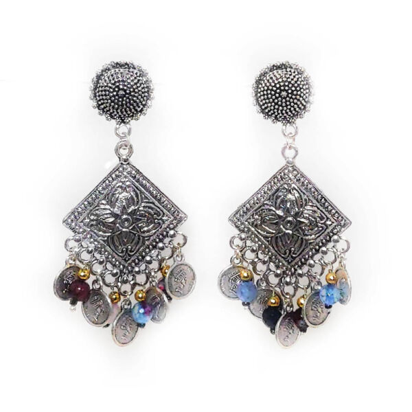 Oxidised Ginni and Purple Shaded Onyx Choker and Earrings Set - Image 2