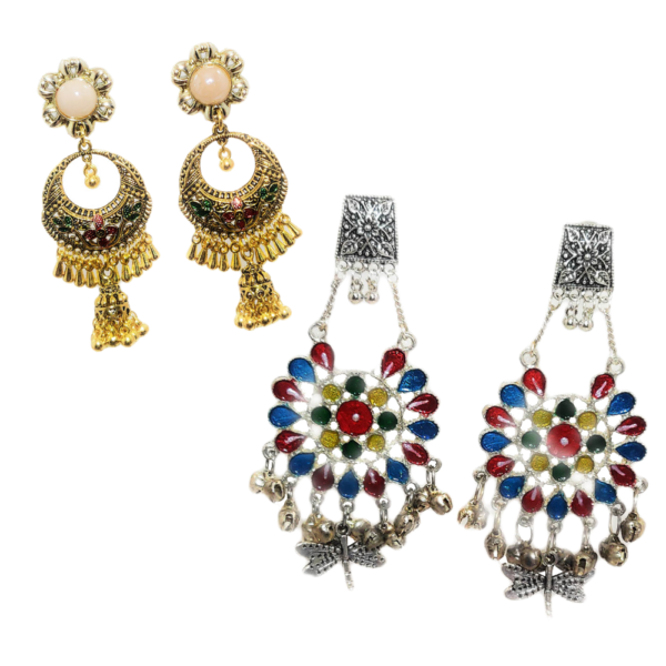 Oxidised Faux Meenakari Dangle Earrings Combo