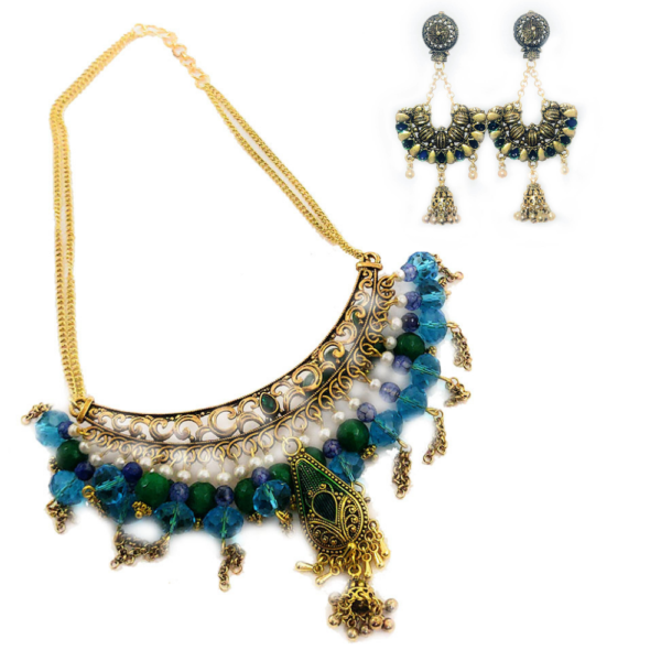 Antique Golden Tassel Chain Necklace and Earrings Set - Image 2