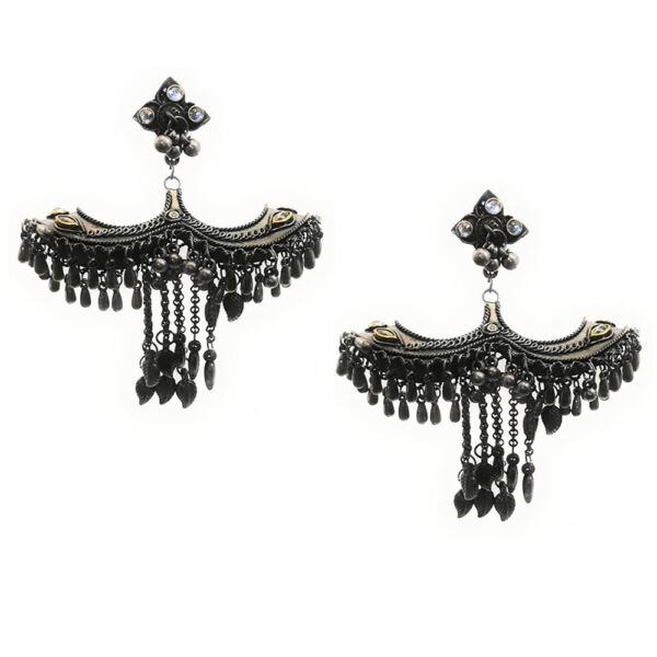 Oxidised Black Polish Antique Finish Lightweight Oversized Jhumka Earrings for Women
