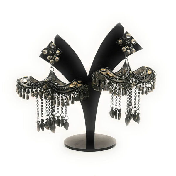Oxidised Black Polish Antique Finish Lightweight Oversized Jhumka Earrings for Women - Image 2