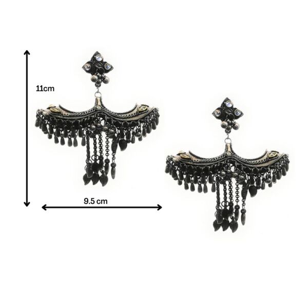 Oxidised Black Polish Antique Finish Lightweight Oversized Jhumka Earrings for Women - Image 4