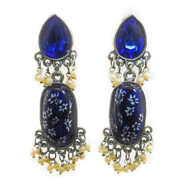 Oxidised Floral Resin Necklace and Earrings Set - Image 7