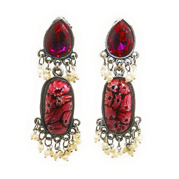 Oxidised Floral Resin Necklace and Earrings Set - Image 2