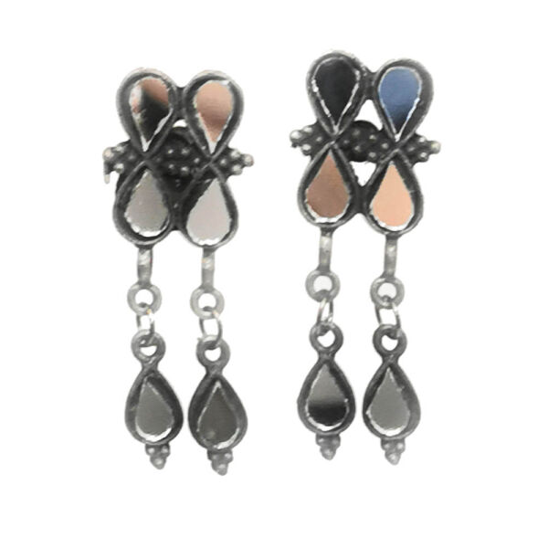 Oxidised German Silver Mirror Choker Necklace and Earrings Set for Women- Design A - Image 4