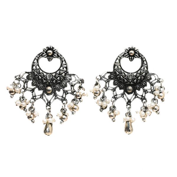 Oxidised German Silver Long Floral Peacock Design Necklace and Earrings Set for Women - Image 3