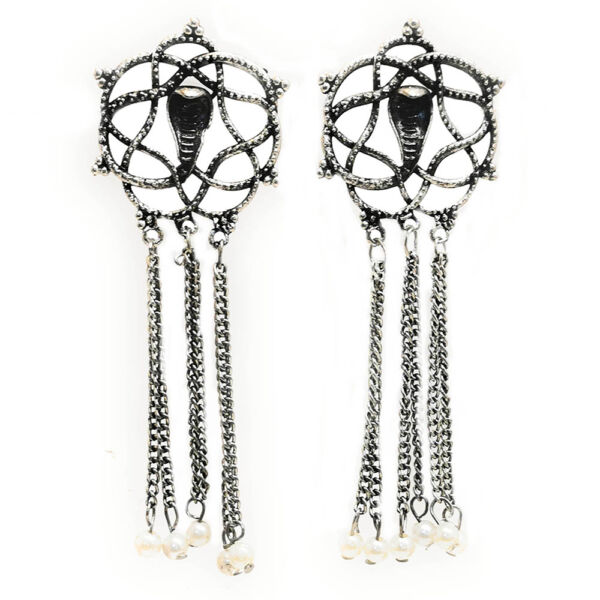 Oxidised German Silver Naagin Design Long Necklace and Earrings Set for Women - Image 3
