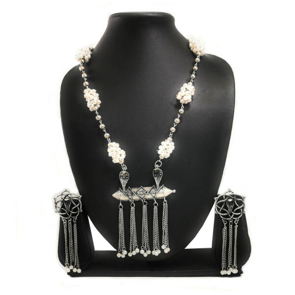 Oxidised German Silver Naagin Design Long Necklace and Earrings Set for Women