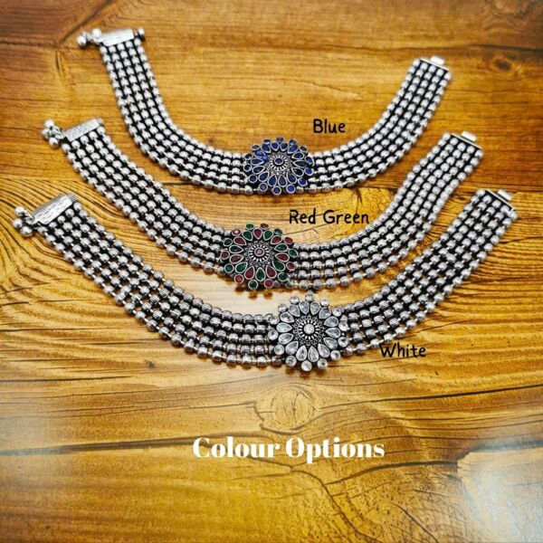 Oxidised Non Precious Metal Floral Stone Design Anklets for Women (Single Leg) - Image 3