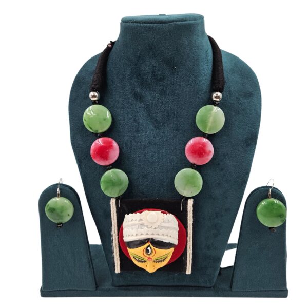 Handcrafted Terracotta Maa Durga Face Necklace Set with  Earrings