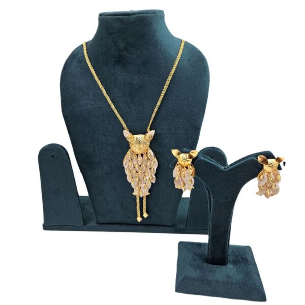 Owl Design Brass Necklace set with Earrings - Image 3