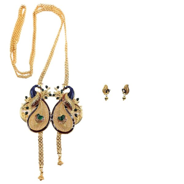 Peacock Design Brass Necklace set with Earrings - Image 2