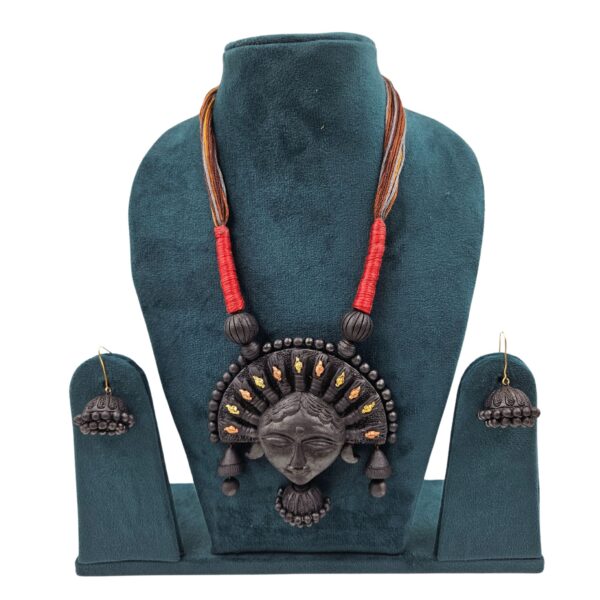 Handcrafted Terracotta Durga Black polis Necklace Set with Earrings
