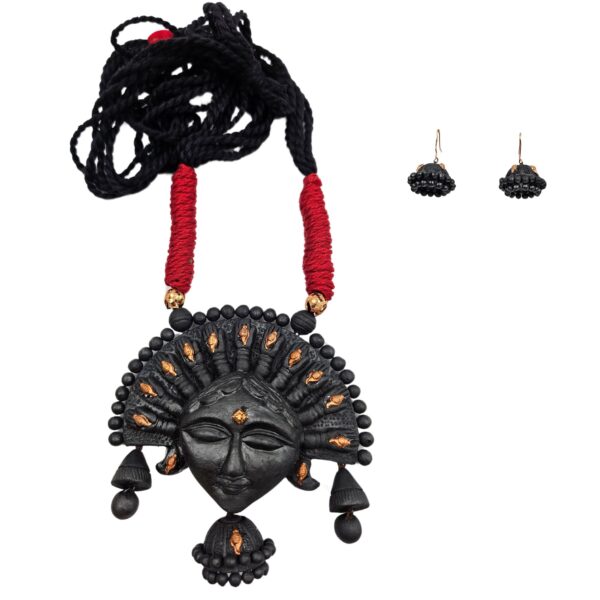 Handcrafted Terracotta Durga Necklace Set with Earrings - Image 2
