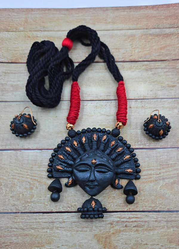 Handcrafted Terracotta Durga Necklace Set with Earrings - Image 4