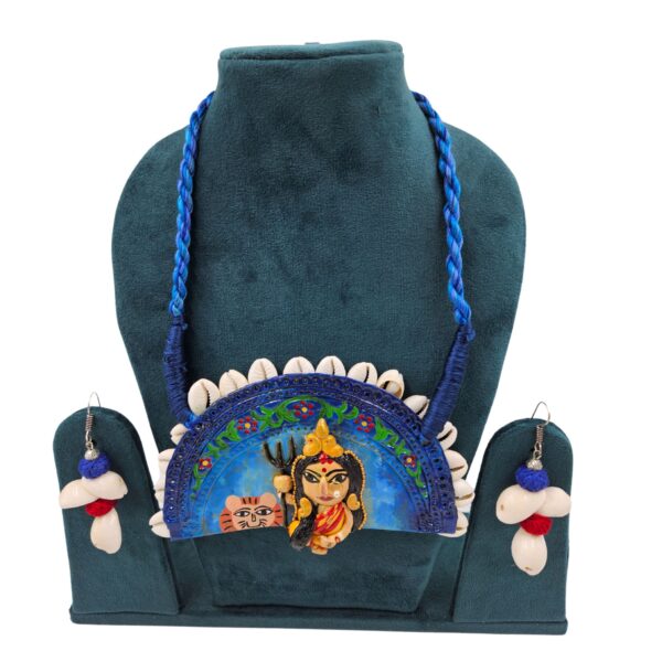 Handcrafted Terracotta Maa Durga & Cowrie Necklace Set with  Earring