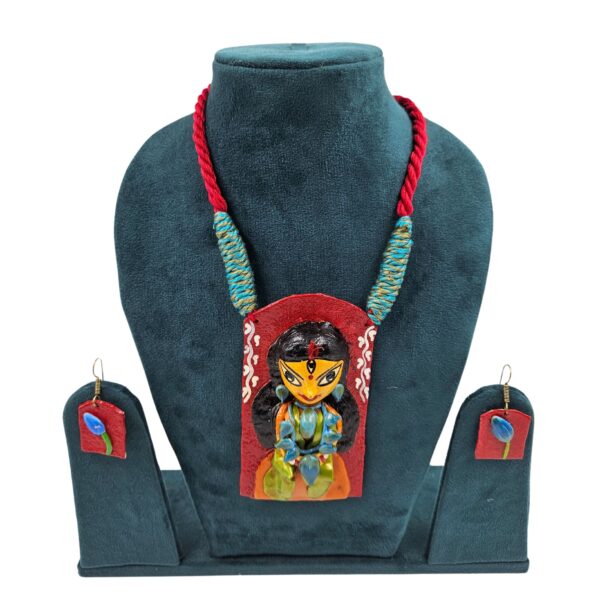 Handcrafted Terracotta Durga Design Necklace Set with Earrings