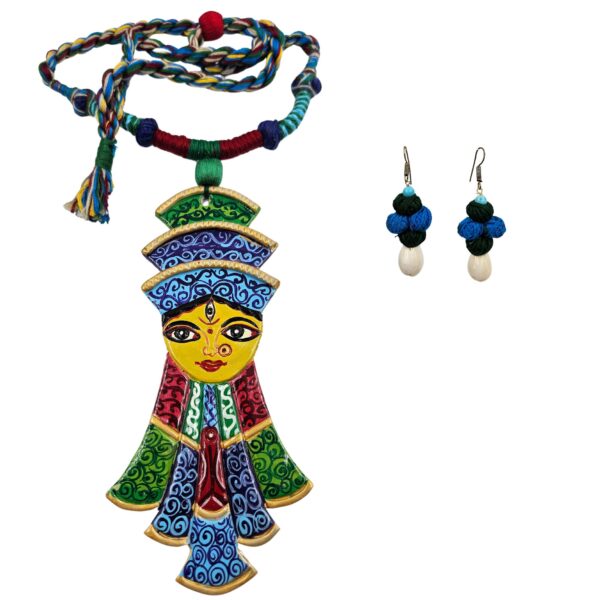 Handcrafted Terracotta Durga Antique Necklace Set with Earrings - Image 2