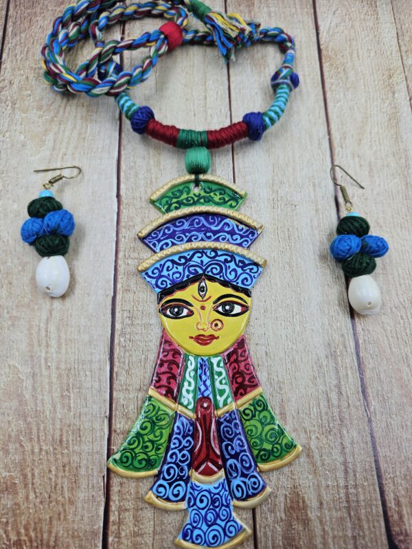 Handcrafted Terracotta Durga Antique Necklace Set with Earrings - Image 4