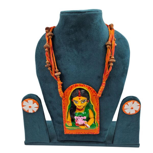 Handcrafted Terracotta Maa Durga & Ganesh Necklace Set with  Earrings