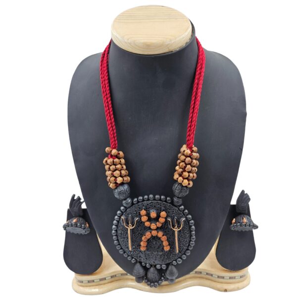 Terracotta Trisha with rudraksha Necklace Set with  Earrings - Image 3