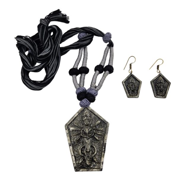 Terracotta Wooden Beads Necklace Set with  Earrings - Image 3