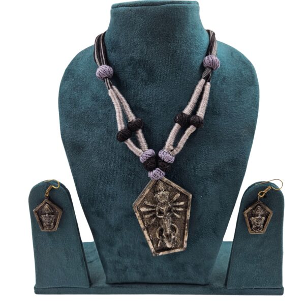 Terracotta Wooden Beads Necklace Set with  Earrings