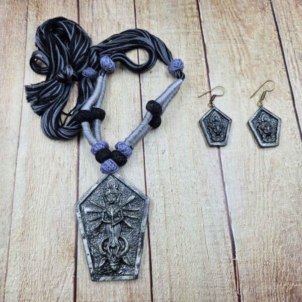 Terracotta Wooden Beads Necklace Set with  Earrings - Image 4