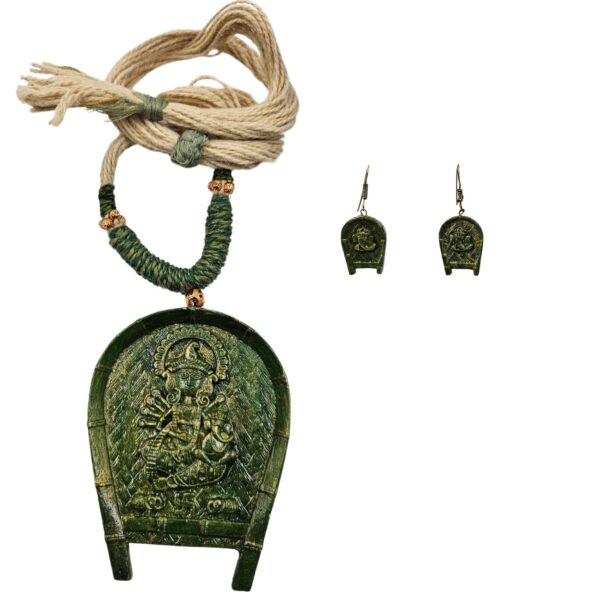 Handcrafted Terracotta Maa Durga & Ganesh Necklace Set with Earrings - Image 2