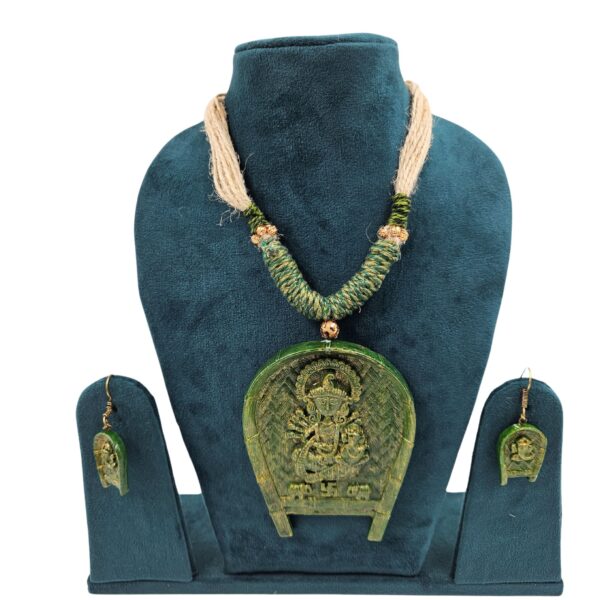 Handcrafted Terracotta Maa Durga & Ganesh Necklace Set with Earrings