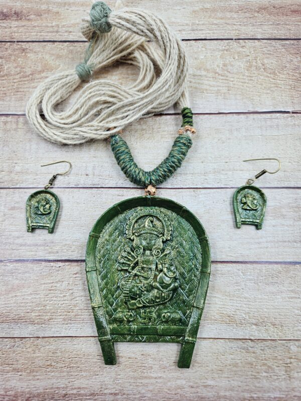 Handcrafted Terracotta Maa Durga & Ganesh Necklace Set with Earrings - Image 4