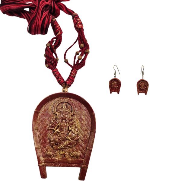 Handcrafted Terracotta Maa Durga & Ganesh Necklace Set with  Earrings - Image 3