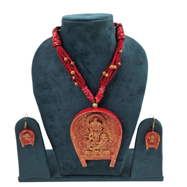 Handcrafted Terracotta Maa Durga & Ganesh Necklace Set with  Earrings