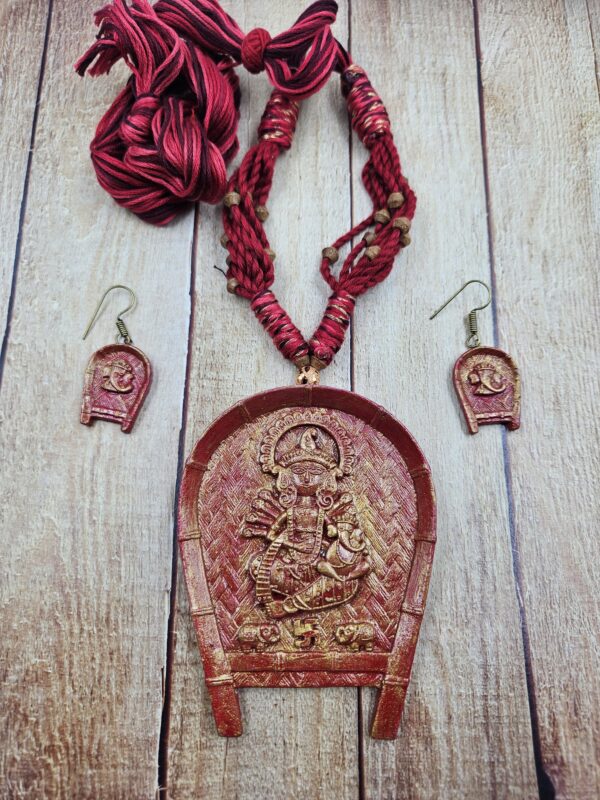 Handcrafted Terracotta Maa Durga & Ganesh Necklace Set with  Earrings - Image 4