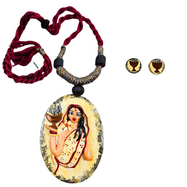 Handcrafted Terracotta Durga Necklace Set with Earrings - Image 2