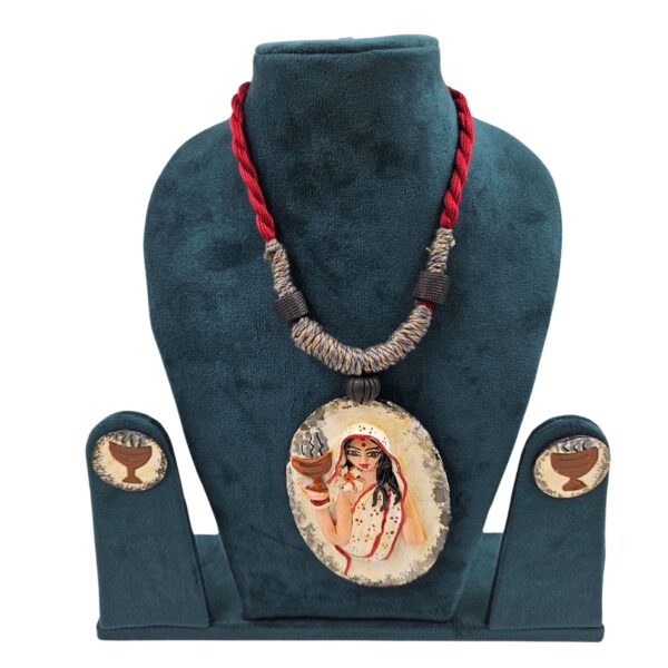 Handcrafted Terracotta Durga Necklace Set with Earrings