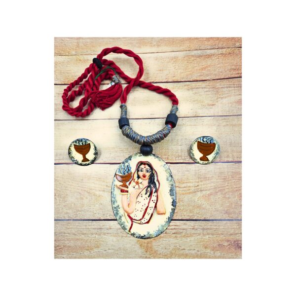 Handcrafted Terracotta Durga Necklace Set with Earrings - Image 4