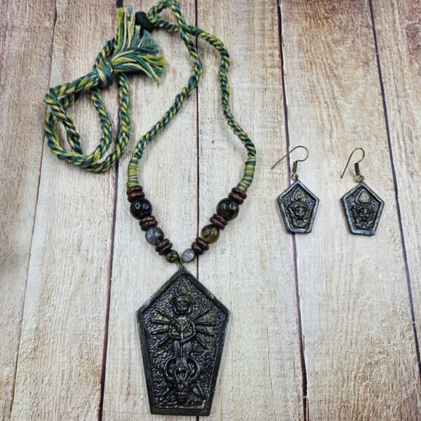 Handcrafted Terracotta Durga Necklace Set with  Earrings - Image 3
